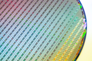 silicon wafer reflecting different colors.