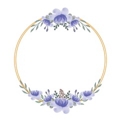 set watercolor floral of purple in circle gold frame 