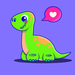 Cartoon style cute dinosaur. Flat vector illustration. Cute dinosaur with heart. Lovely animal. 