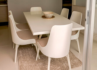 Cozy six seat dining room. 