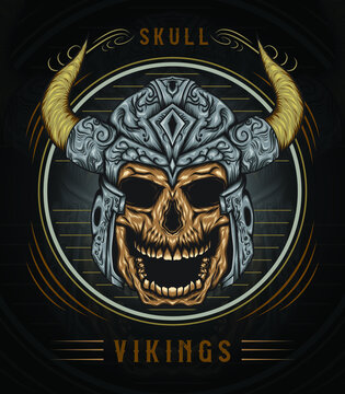 Viking skull illustration with vintage style