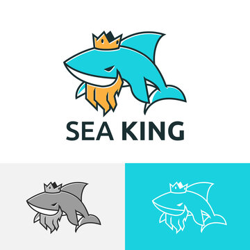 Bearded Sea King Elder Shark Whale Cartoon Logo