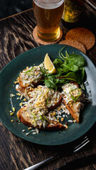 Crispy egg toast with cheese and mixed greens