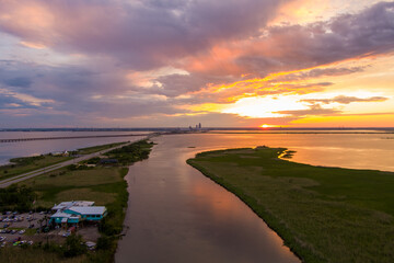 sunset over the bay
