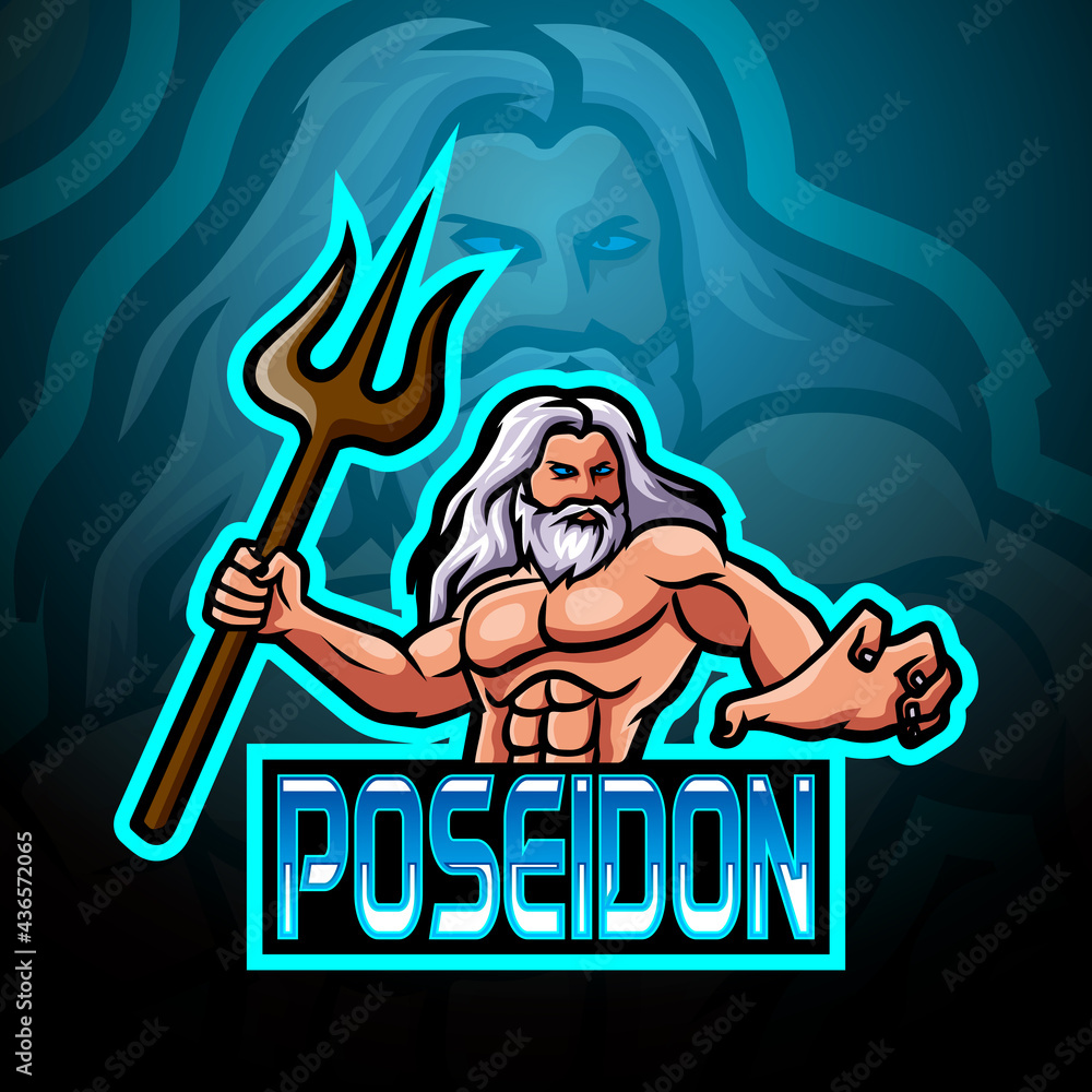 Poster poseidon mascot sport esport logo design