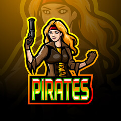 Pirates girl mascot sport esport logo design