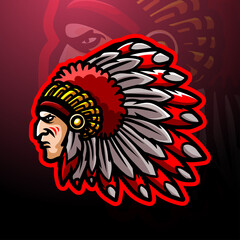 Indian head mascot esport logo design