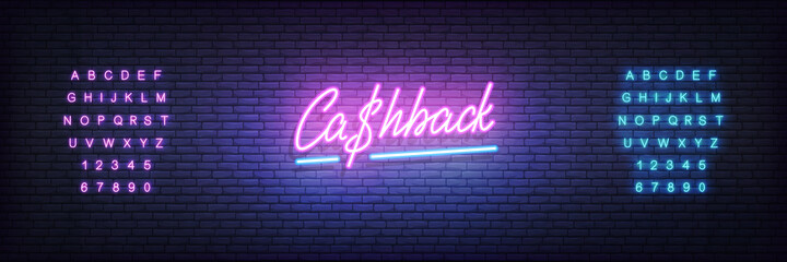Cashback neon template. Glowing neon lettering Cashback sign