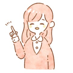 笑顔で指をさすシンプルでかわいい女性のイラスト