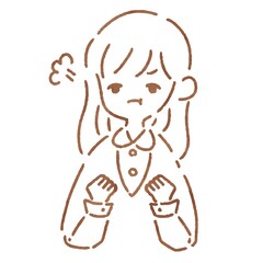 怒っているシンプルな手描きの女性の線画イラスト