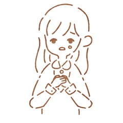 涙を流すシンプルな手描きの女性の線画イラスト