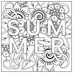 Mehndi flower for henna, mehndi, tattoo, decoration. decorative ornament in ethnic oriental style. doodle ornament. outline hand draw illustration. coloring book page.