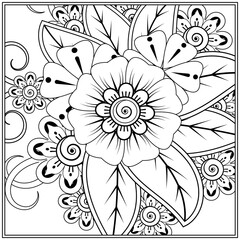 Mehndi flower for henna, mehndi, tattoo, decoration. decorative ornament in ethnic oriental style. doodle ornament. outline hand draw illustration. coloring book page.