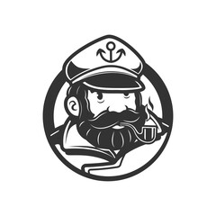 sailor man vintage logo. sailor man with pipe of cigarette. black and white vector