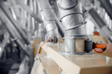 Transport pipes of white wheat flour in modern mill