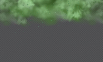 Green dust. Abstract blurry smoke with green particles. Smoke or dust isolated on transparent background. Abstract mystical gas. Vector illustration.