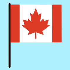 Flag of Canada. State standard on the pole. Country symbol. Red maple leaf on white. Isolated icon, national banner.