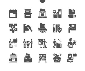 International Archives Day 9 June. Information carriers. Calendar. Ninth of june. Saving archives. Thematic exhibitions. Festive cake. Vector Solid Icons. Simple Pictogram