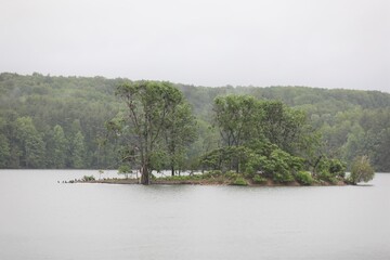 A Beautiful View of An Island Lake in New York