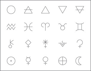 Set of Astrology and zodiac sign line style. It contains such Icons as planets, asteroids, earth, luna, mercury, venus, aries, taurus, gemini, aspects and other elements. customize color, easy resize. - obrazy, fototapety, plakaty