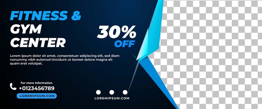Gym and Workout banner template design. Modern banner with blue color frame. Usable for website and header.