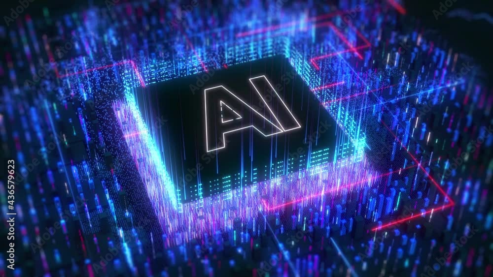 Poster circuit board cpu processor microchip starting artificial intelligence ai. future technology concept