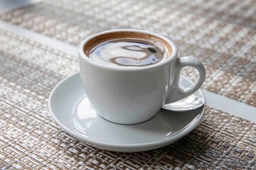 A hot Americano coffee cup on the table inside a modern cafe