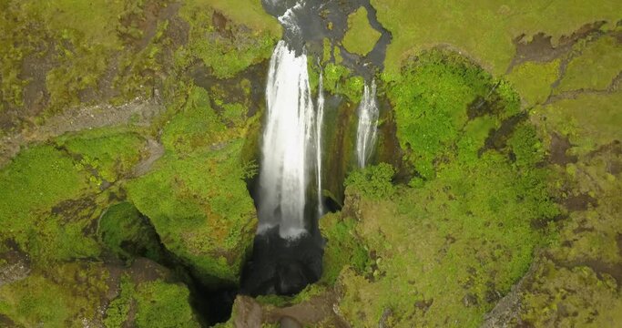 Aerial view over Gljufrabui waterfall, Iceland
drone view from Gljufrabui waterfall, February 2021

