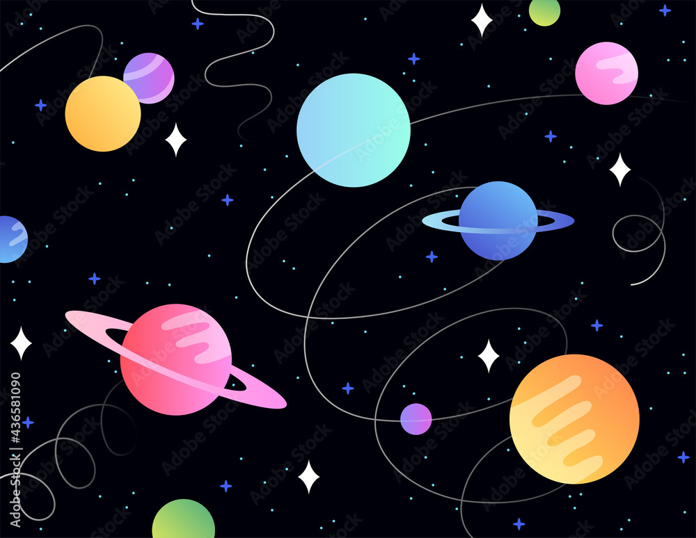 Poster planets are floating in space.