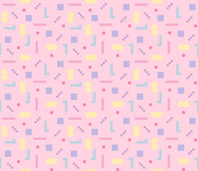 Small figures are combined on a pink background to create a pattern.