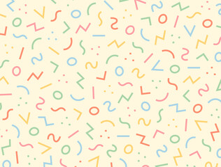 Patterns on a yellow background with jumbled circles and zigzag lines.