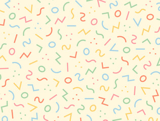 Patterns on a yellow background with jumbled circles and zigzag lines.