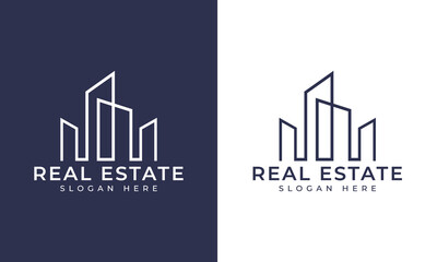 Creative building structure logo real estate, Line buildings logo, building properties logo design vector