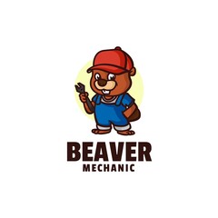 Vector Logo Illustration Beaver Mascot Cartoon Style.