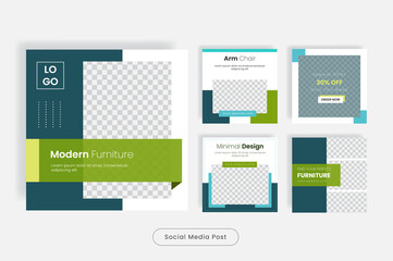 Minimal design furniture social media post template banner set