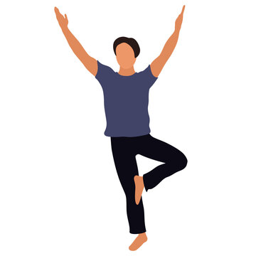 Faceless image of a young man doing yoga or fitness. Vector illustration.