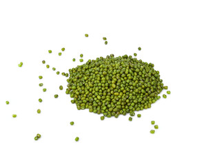 Mung bean (Vigna radiata) seeds isolated on white background.