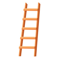 Wooden ladder in cartoon style isolated on white background. Portable stairs concept, household element, object. Vintage stairway.