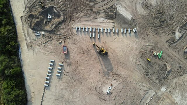 direct aerial overhead of neighborhood infrastructure installation in South Florida