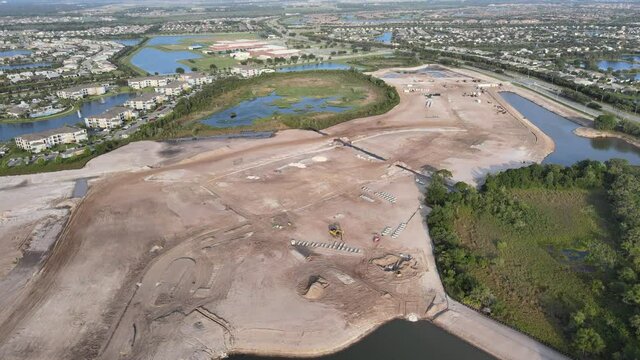 Aerial of South Florida subdivision land development and infrastructure  installation