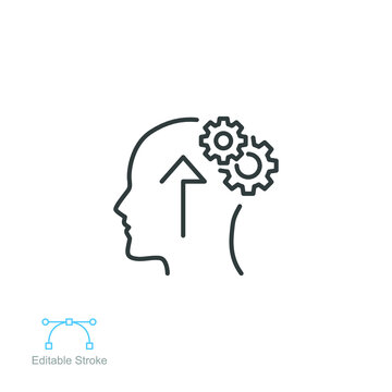 Cognitivity icon, improvement cognitive ability, human brain mental strength, Brainstorming   analytical mindset solving. editable stroke. vector illustration. design on white background. EPS 10