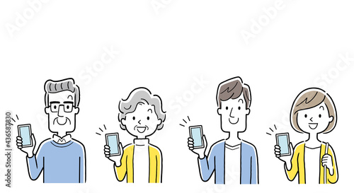 ベクターイラスト素材 スマホを持つ若い世代とシニア世代の男女 Wall Mural ケイーゴ K ベクターイラスト素材 スマホを持つ若い世代とシニア世代の男女 Wall Mural ケイーゴ K