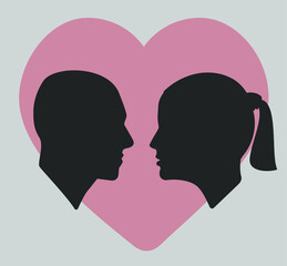 Portraits. Silhouettes. Lovers. Valentines day. Two silhouettes. Guy and girl. People in love. Heart. Love