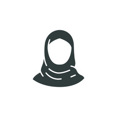 Women hijab icon. female saudi arab. islam lady. Beautiful muslim girl avatar cover. head scarf Eastern  Clothing logo. solid style pictogram. Vector illustration. Design on white background. EPS 10