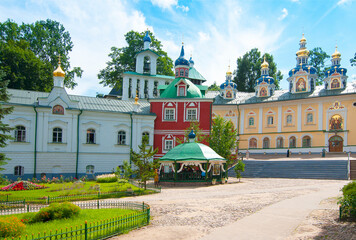The city of Pechora. Russia. Holy Dormition Pskov-Pechersk Monastery. Uspenskaya Square