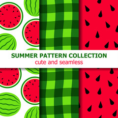  Cute summer pattern collection. Watermelon theme. Summer banner
