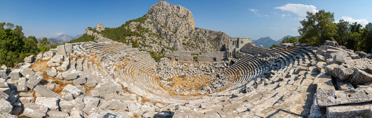 An ancient theater in Termessos without tourists, town near Antalya, Turkey