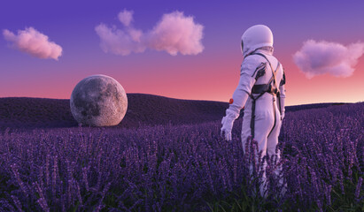 astronaut exploration lavender planet 3d rendering © filiz