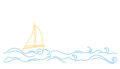 Yacht in the sea doodle style. Vector illustration.
