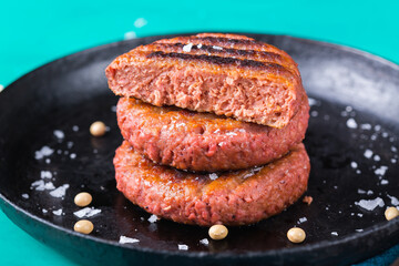 Burgers made from plant based meat, food reducing carbon footprint